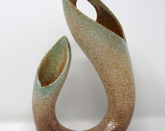 Studio Vintage Mid Century Brown Cream & Aqua Oranic West German Vase