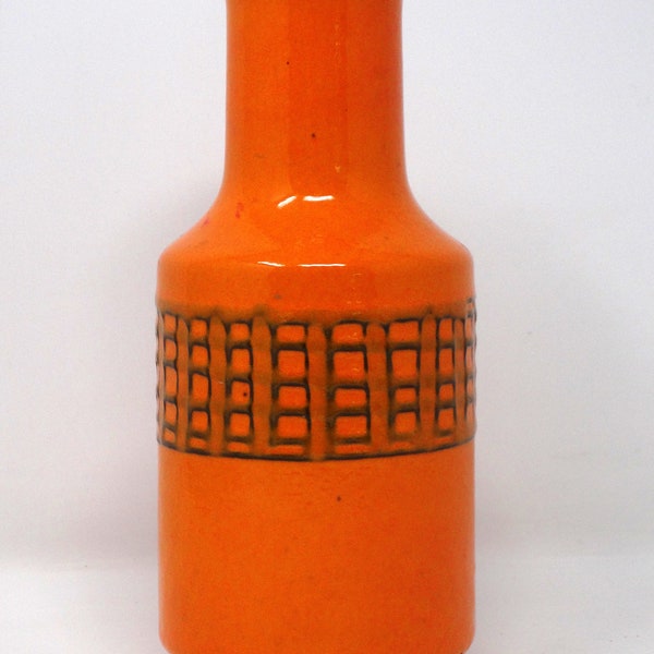 Ilkra Vintage Mid Century Glossy Orange & Dark Green West German Vase