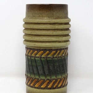 VEB Haldensleben Vintage Mid Century Pale Olive Emerald Green & Mustard East German Vase