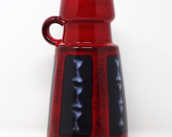 Ü-Keramik Vintage Mid Century Glossy Red Black & White West German Vase