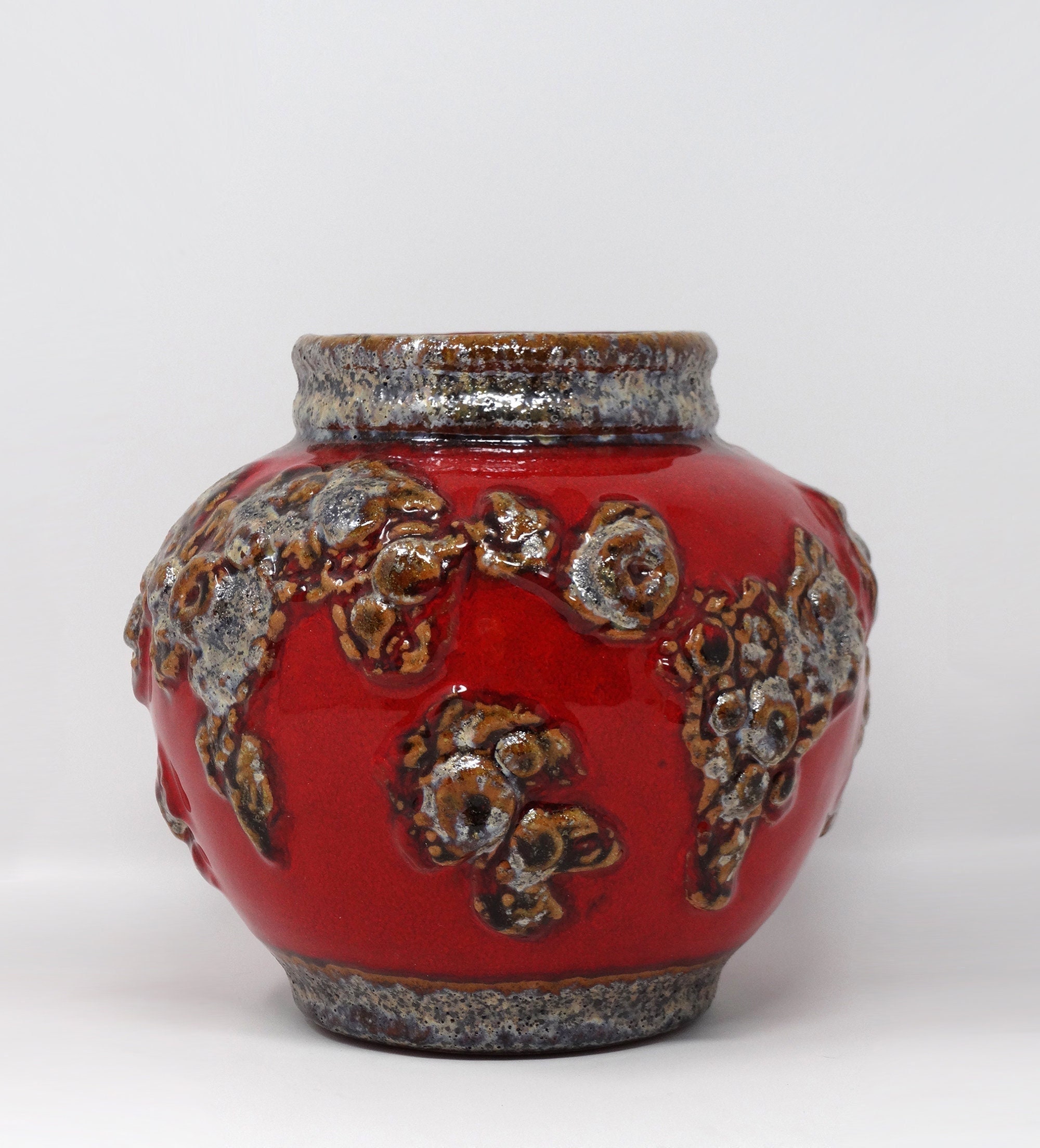 Walther Gerhard Vintage Mid Century Glossy Red Silver Brown West German Vase