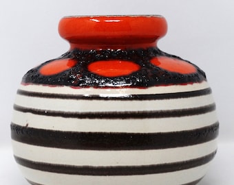 Scheurich Vintage Mid Century Glossy Red White Black Fat Lava West German Vase