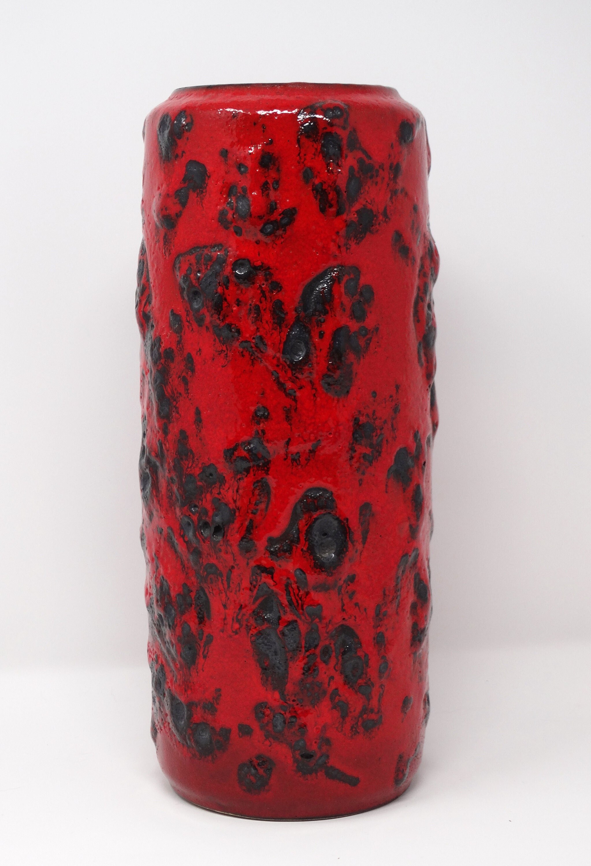 Scheurich Vintage Mid Century Glossy Red & Black Fat Lava West German Cylinder Vasethumbnail