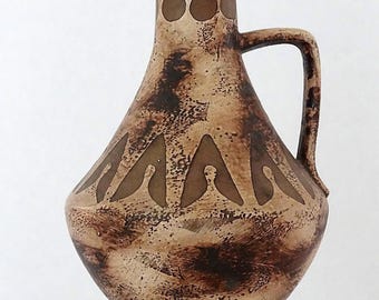 Ceramano Vintage Mid Century Brown Incised West German Vase