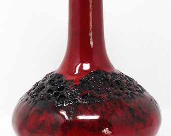 Kreutz Vintage Mid Century Iconic Ruby Red & Black Fat Lava West German Vase