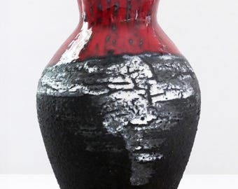 Carstens Vintage Mid Century Red Black & Silver West German Vase