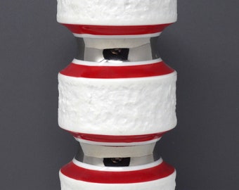 Royal KPM Mid Century Red White Silver Porcelain West German Vase