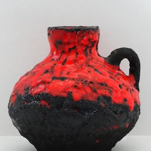 Marei Keramik Vintage Mid Century Black & Extreme Red Fat Lava West German Vase