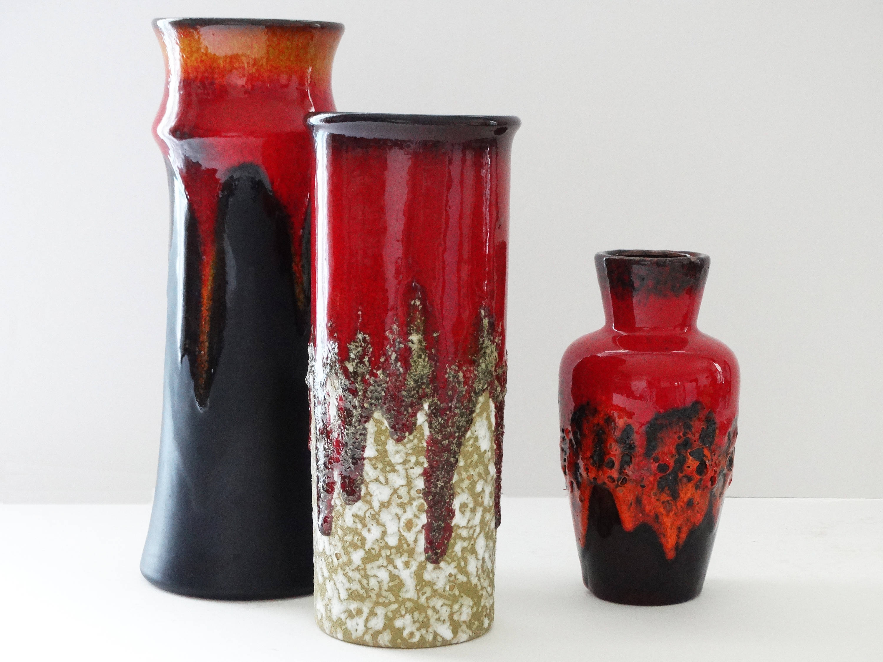 ES Keramik Vintage Mid Century Red & White Fat Lava West