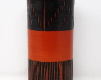Studio Vintage Mid Century Rust/Orange & Black Fat Lava West German Cylinder Vase