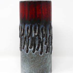 Carstens Vintage Mid Century Matte Grey & Glossy Red Black Lava West German Vase