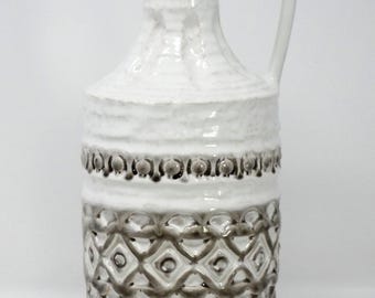 Spara Vintage Mid Century Glossy White & Grey Incised West German Vase