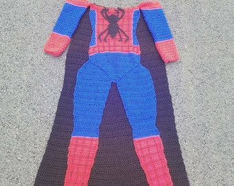 Spider hero Crochet Blanket, Superhero and Superheroine blankets; blankets & throws; cosplay, fandom - toddler through adult sizing