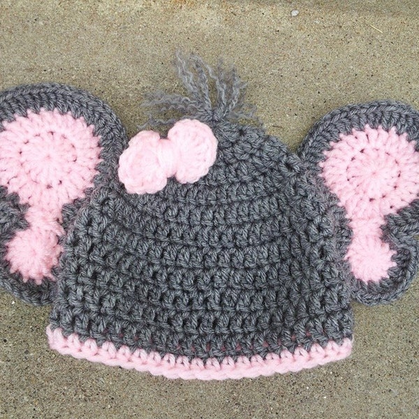 Crocheted Elephant Hat//Unisex winter hats and caps//Grey Elephant Hat//Infant - Adult size