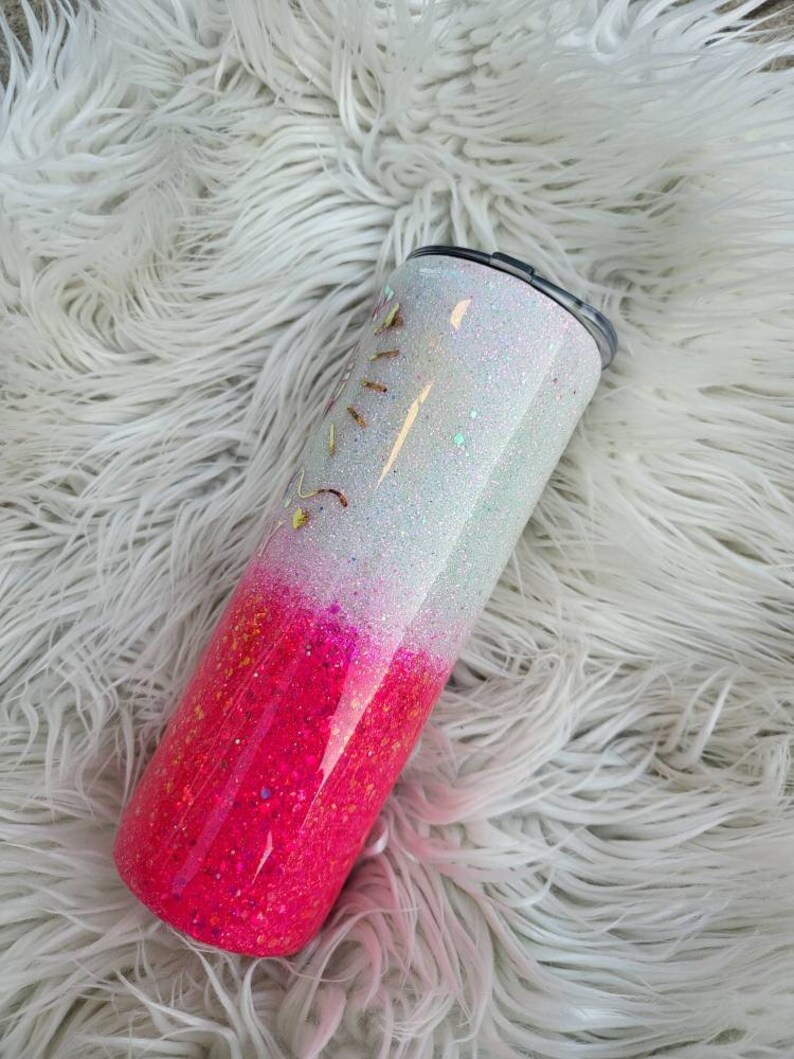 Pink & White Glitter Tumbler W/ Crazy Yarn Lady Decal//custom Etsy