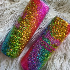 Rainbow Glitter Swirl Tumbler: Personalized Stainless Steel Mug