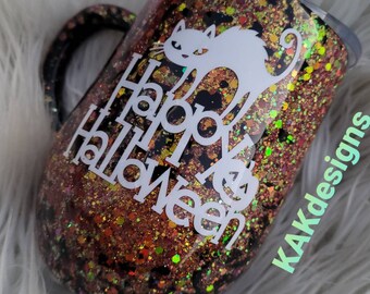 Halloween Tumblers//Personalized Glitter Dipped Tumblers//Witches Brew Mug//Sugar Skull Mug//Create Your Own Halloween Themed Tumbler