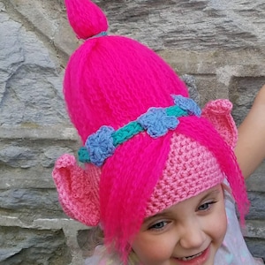 Troll hair//Pink crocheted troll hat//Kids winter hats//Pink troll wig//Custom colors available