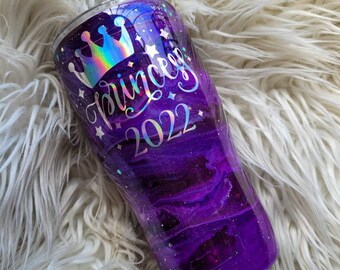 Glittery Purple Ink Swirl tumbler, w/ Princess Decal -Add a name, a decal or a monogram//Princess Glitter Yeti Tumbler//Custom Tumblers