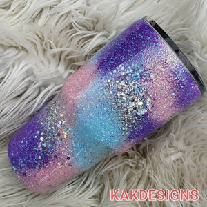 PASTEL Glitter Tumbler with Unicorn Decal & Name//Pink-blue-purple-silver swirled Glitter Tumbler//Customizable Gitter Tumblers image 3