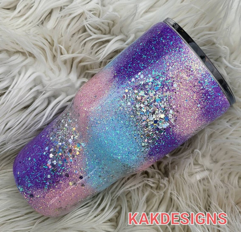 PASTEL Glitter Tumbler with Unicorn Decal & Name//Pink-blue-purple-silver swirled Glitter Tumbler//Customizable Gitter Tumblers image 3