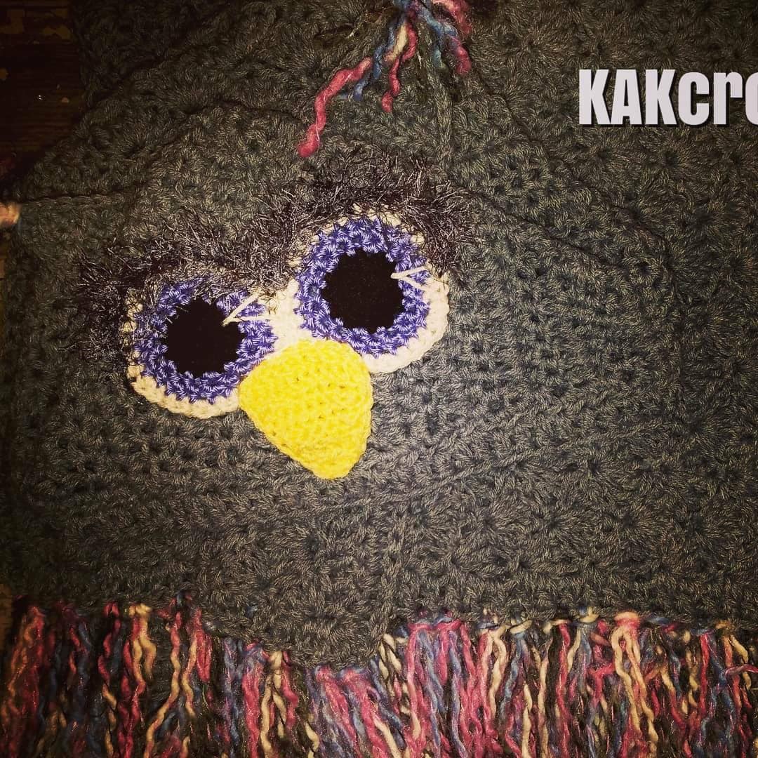 Crocheted Hooded Owl Blanket with Fringe: Custom Colors