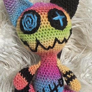 Plush Zombie Cat//Cute & Creepy Rainbow Zombie Crocheted Plushie//8&quot; crochet zombie cat amigurimi//Customizable