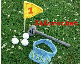 Golf Set, crocheted infant golf photo props, baby golfer, infant sets.