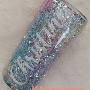 Rainbow Pastel glitter dipped tumbler// Unicorn Opal Pastel Tumbler// Custom & personalized glittery pastel rainbow mug with name