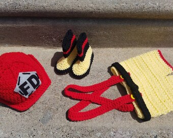 Crocheted Newborn Firefighter Outfit: Baby Photo Prop Set