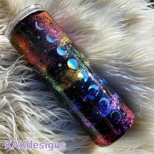 Glitter Galaxy Moon Phase Tumbler: Holographic Silver Decal