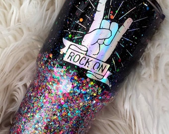 Black Rainbow Glitter Tumbler: Custom Decal Options