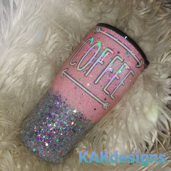 Coffee glitter dipped pink tumbler//Silver holographic and pink ombre tumbler//custom options & personalization available//Coffee Tumbler!