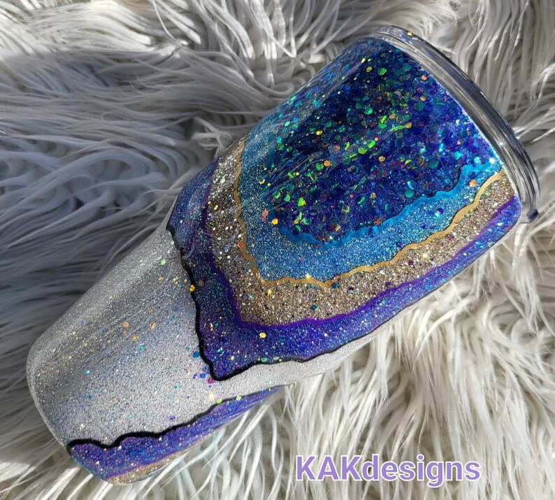 Geode Glitter Tumbler//purple Blue & Gold Glittery Geode Etsy