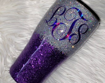 Custom Purple & Silver Glitter Tumbler: Personalized Stainless Steel Cup