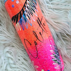 Tropical Leaf Glitter Tumbler: Neon Ombre Personalized Mug