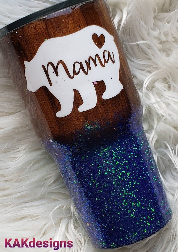 Mama Bear Tumbler//glitter Dipped, Wood Grain Tumbler With Decal//mama Bear  Glittery Tumbler//wood Grain Alcohol Ink Yeti//custom Tumblers 