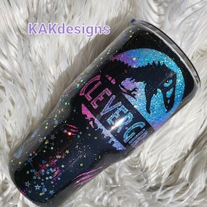 Clever Girl Tumbler//Pastel & Black Peek a Boo T-Rex Tumbler w/name//Glitter dipped mug//Custom Color Options add a name