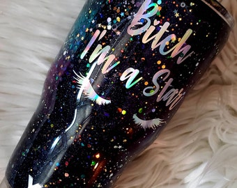 Custom Galaxy Glitter Tumbler: Funny Mom Quote Decal