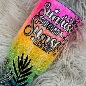 Neon Rainbow Glitter Ombre Tumbler: Tropical Leaf Mug, Customizable