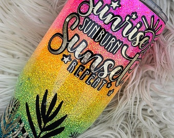 Neon Rainbow Glitter Ombre Tumbler: Tropical Leaf Mug, Customizable