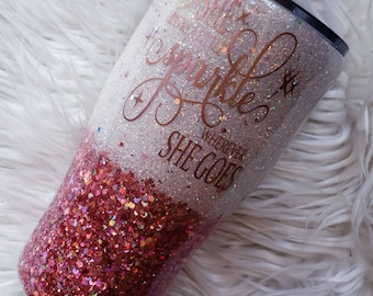Rose Gold Tumbler/ She leaves a little sparkle wherever she goes/ Add your name,monogram, or initial/custom rose gold & white Yeti/Hogg Cups