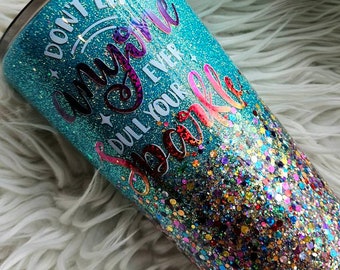Glitter Ombre Tumbler: Rainbow Aqua Sparkle, Personalized Mug