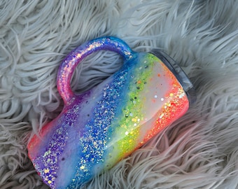 Neon Rainbow Marbled Tumbler//neon rainbow chunky glitter opal mug//Personalized & Customizable add a name/quote/logo/etc