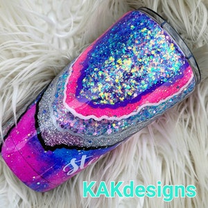 Hot pink & purple Rare Geode Tumbler w/inks//Personalized Glitter Dip Geode Tumbler pink-blue-purple//pick your colors/add a name/image/etc