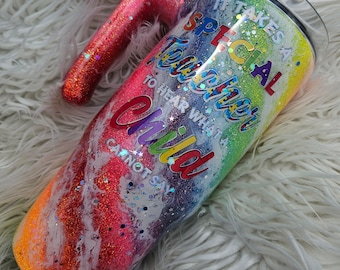 Rainbow Glitter Special Ed Teacher Tumbler//fine rainbow glitter swirl//Bright Rainbow Autism Awareness//Personalized Tumbler- add your own