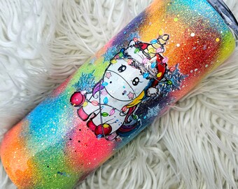 Rainbow Swirl Glittery Tumbler//Let's Get Lit, Rainbow Splatter Mug//Rainbow Mug -Add a name/quote/image/etc