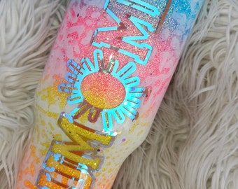 Neon Glitter Ombre Tumbler: Customizable Stainless Steel Cup