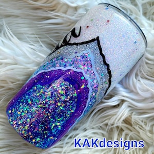 Lila Glitzer Geode Becher: Personalisierter Edelstahlbecher