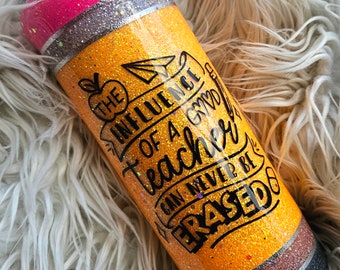 Vaso para lápices // La buena influencia de un gran maestro nunca se puede borrar. Vasos para lápices con purpurina // Regalos para profesores.